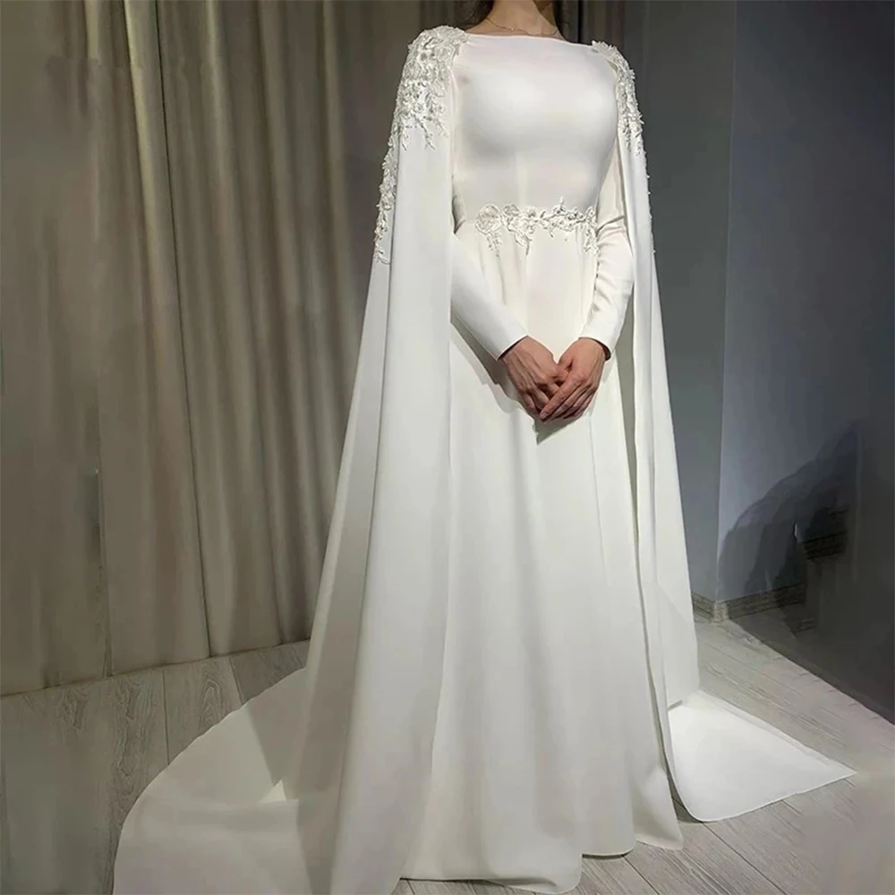 Top Trends: Women's Arabic Muslim Wedding Dresses Cape Long Sleeves A Line High Neck Bride Gowns Lace Appliques Sweep Train Vestido De Novia Shoppable Styles