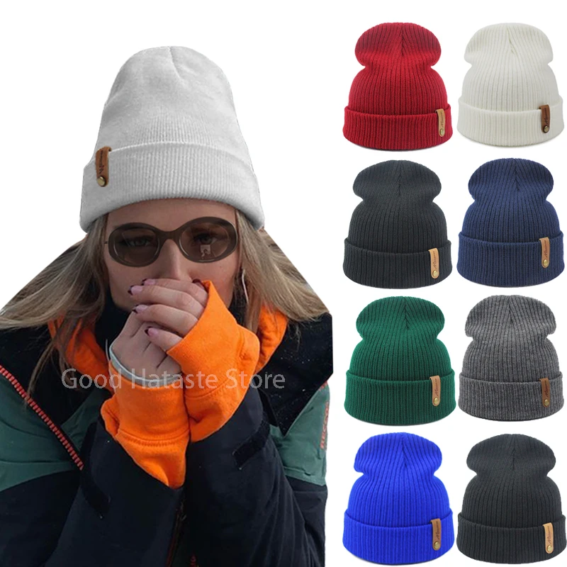 Top Trends: Unisex Solid Korean Acrylic Knitted Caps Hats Women Men Skullcap Warm Beanies Girl Autumn Winter Elastic Skullies Beanies Cap Shoppable Styles