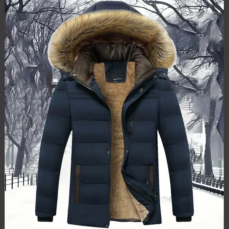 Top Trends: 2023 New Men Winter Parka Fleece Fur Collar Windproof And Cold-proof Coat Vintage Jacket Lined Thick Warm Hooded Outwearing Male Shoppable Styles