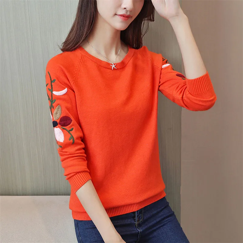 Top Trends: Stylish O-Neck Knitted Spliced All-match Embroidery Sweater Women's Clothing 2022 Autumn New Casual Pullovers Loose Korean Tops Shoppable Styles