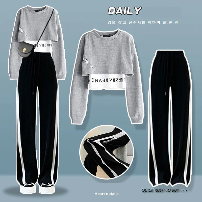 Top Trends: Women&#039;s Tracksuit 2023 Spring Autumn New Fashion College Fake Two Piece Sweater Wide Leg Pants Suit Korean Loose Chic Sportswear Shoppable Styles