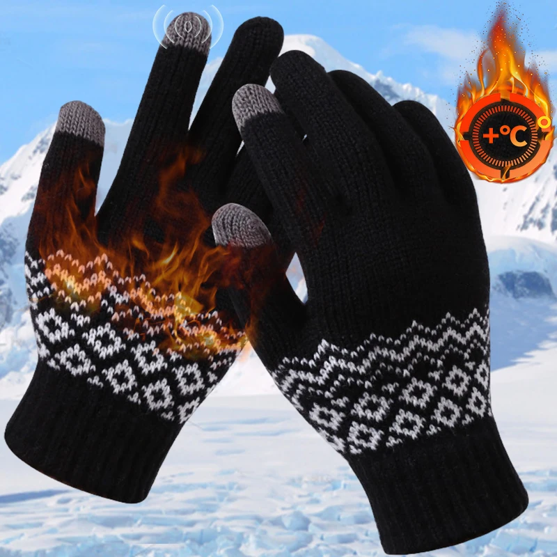 Top Trends: Autumn Winter Men Knitted Gloves TouchScreen High Quality Wool Solid Color Gloves Woman Mitten Warm Riding Driving Fleece Gloves Shoppable Styles