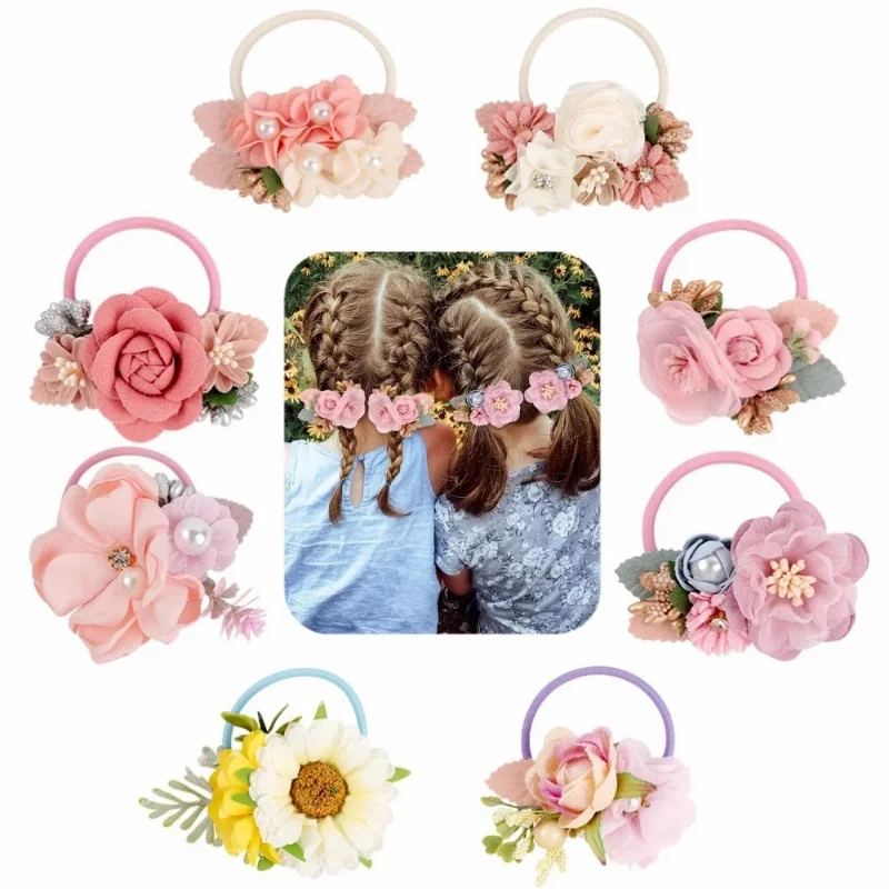 Top Trends: Handmade Flower Elastics Hair Ties For Kids Girls Stretchy Rubber Hairband Slim Headband Scrunchies Ponytail Holder Ring Loop Shoppable Styles