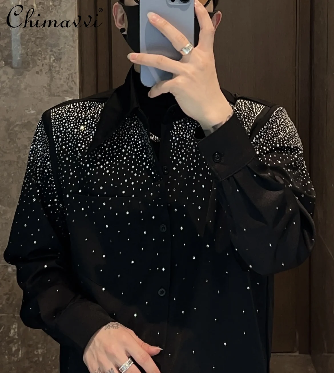 Top Trends: High-end Rhinestone Shirt Men's Long Sleeve 2023 Autumn New Fashion Trendy Non-Ironing Casual Shirts Streetwear Men's Clothing Shoppable Styles