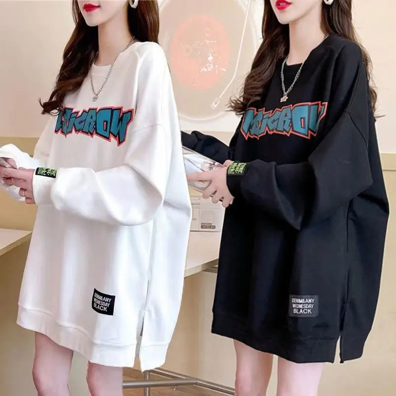 Top Trends: 2023 New Autumn And Winter Loose Fitting Casual Versatile Round Neck Letter Print With A Slit Lazy Style Plush And Thick Sweater Shoppable Styles