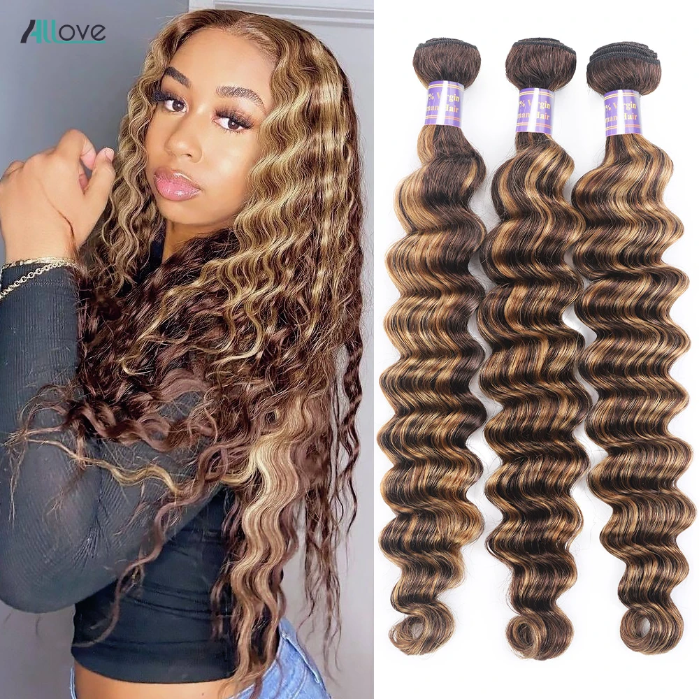 Top Trends: Allove Highlight Loose Deep Wave Bundles Brazilian Human Hair Bundles 4 / 27 Honey Blonde Brown Colored Remy Human Hair Extensions Shoppable Styles