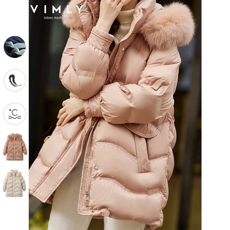 Top Trends: Vimly Long Puffer Down Jacket For Women Warm Winter Coat 2023 Korean Fashion Thickened Hooded Luxury Fur Collar Loose Outwear Shoppable Styles