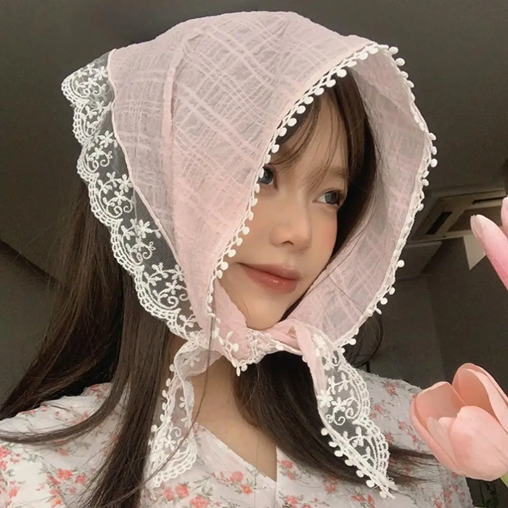 Top Trends: New Ins Lace Hair Scarf Floral Print Transparent Headscarf Hat Retro Triangle Hair Band Women Travel Photo Headband Accessories Shoppable Styles