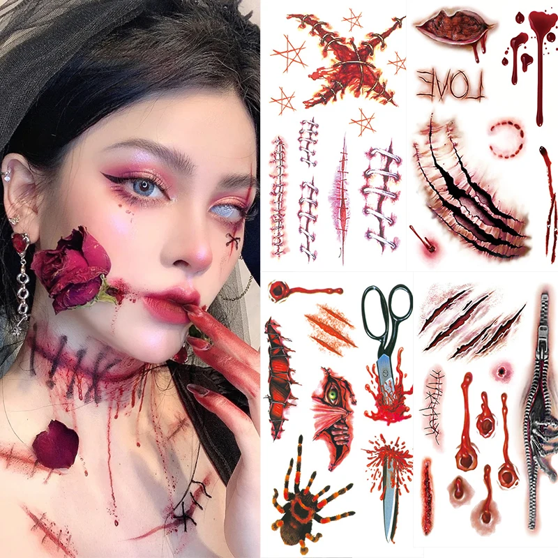 Top Trends: Halloween Temporary Tattoo Stickers Waterproof Lasting Realistic Horror Bloody Scar Wound Party DIY Body Art Decoration Stickers Shoppable Styles