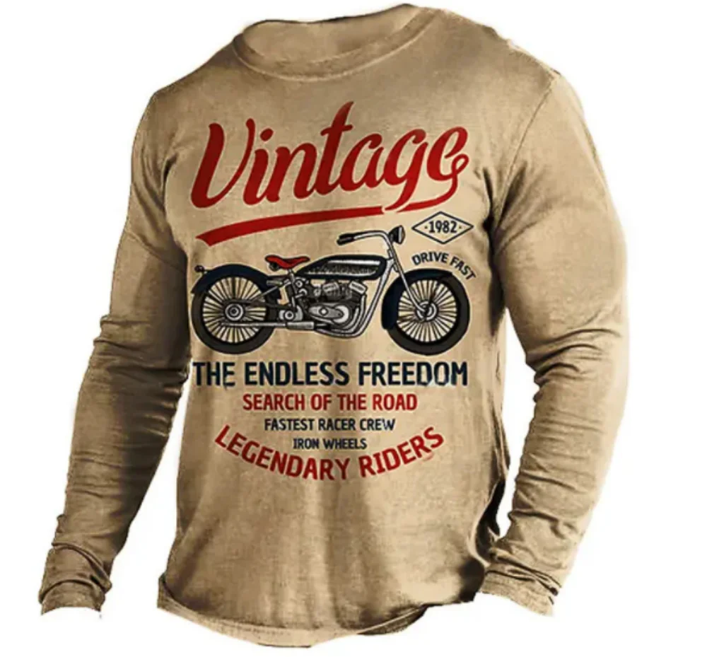 Top Trends: Vintage Men T Shirt Cotton Long Sleeve Tops Motorcycle Graphic Clothing Oversized Motorcycle Apparel Streetwear Men's Shirt Tees Shoppable Styles