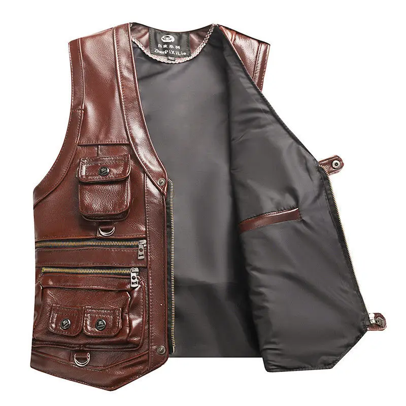 Top Trends: Men&#039;s Genuine Leather Vest Keep Warm In Autumn And Winter Top Layer Cowhide Spring And Autumn Multiple Pockets Photography Shoppable Styles