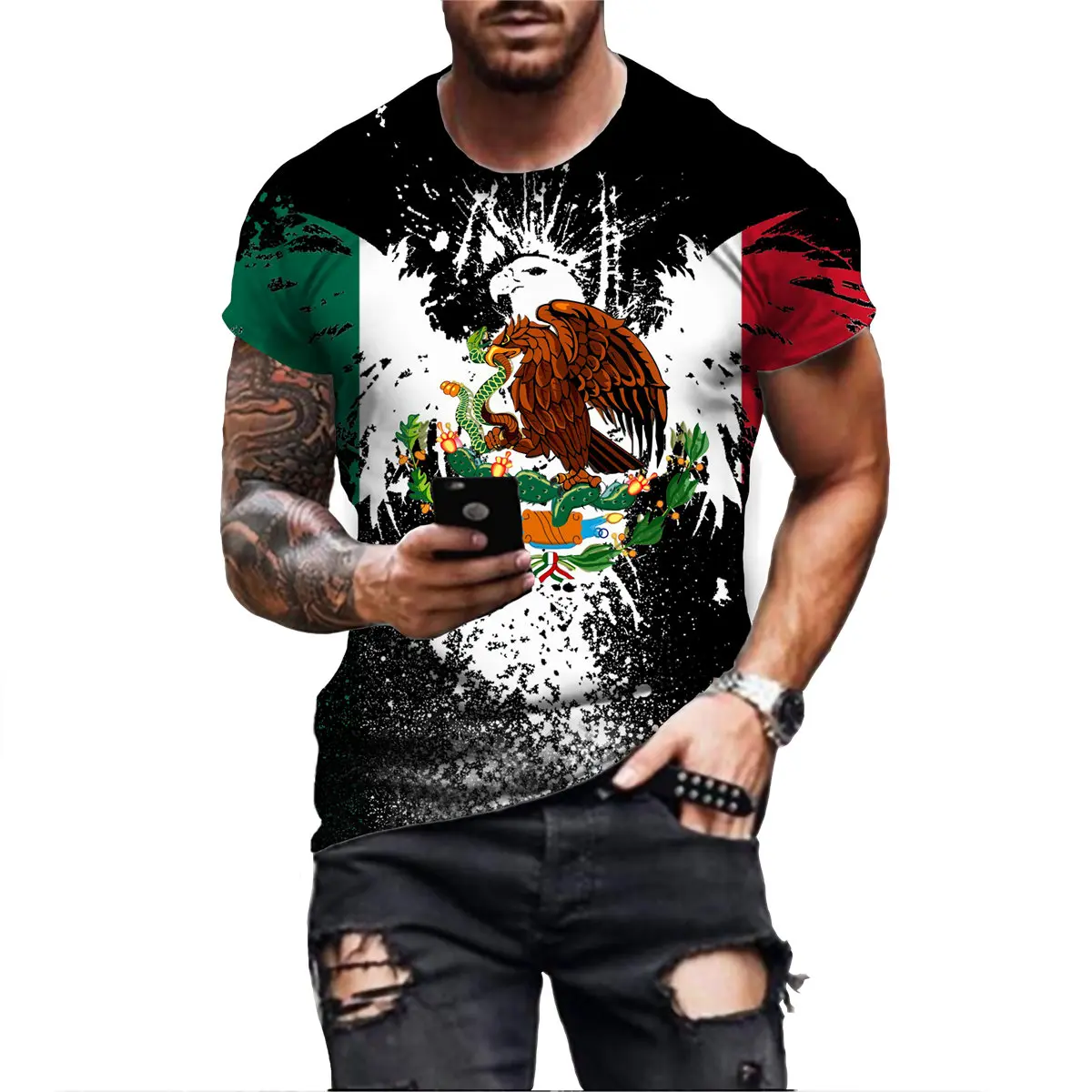 Top Trends: Mexico Eagle Pattern T Shirt For Men Fashion 3D Printing Tees Hip Hop Harajuku Short Sleeve Oversized T-shirt Casual O-neck Tops Shoppable Styles