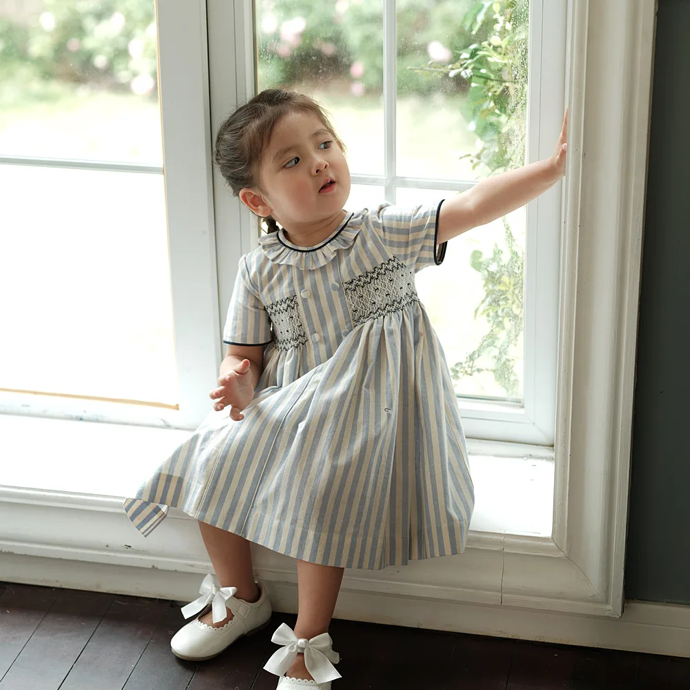 Top Trends: 2024 Kids Spanish Smocked Embrodiery Dresses For Girls Luxury Boutique Dress Girl Hand Made Smocking Blue Stripes Clothes Baby Shoppable Styles - Image 4