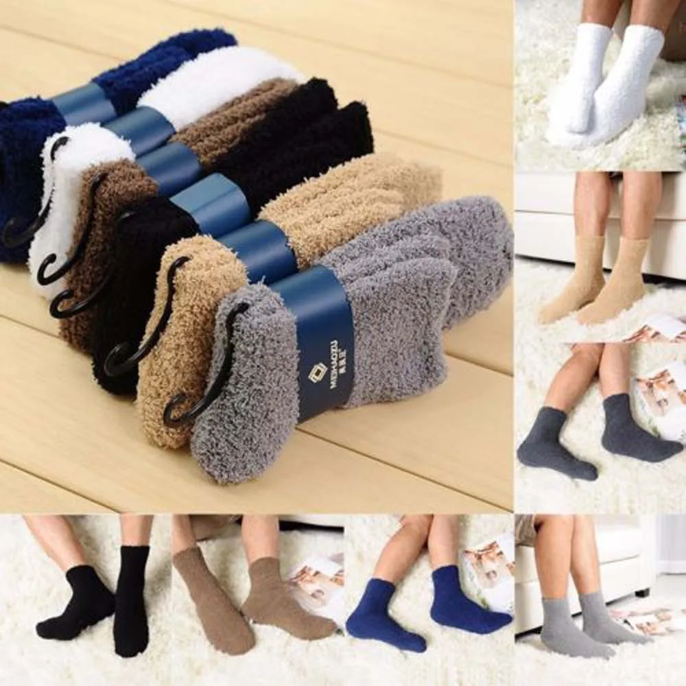 Top Trends: Men Comfortable Cashmere Socks Solid Color Women Winter Warm Sleep Bed Floor Home Fluffy Socks Chaussette Homme Chaude 1pair Shoppable Styles