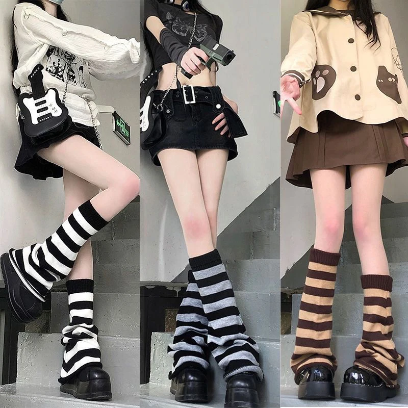 Top Trends: Autumn Winter Knitting Striped Stockings Warm Wool Horn Sock Leg Cover JK Stacking Sock Japanese Korean Style Women's Socks Shoppable Styles