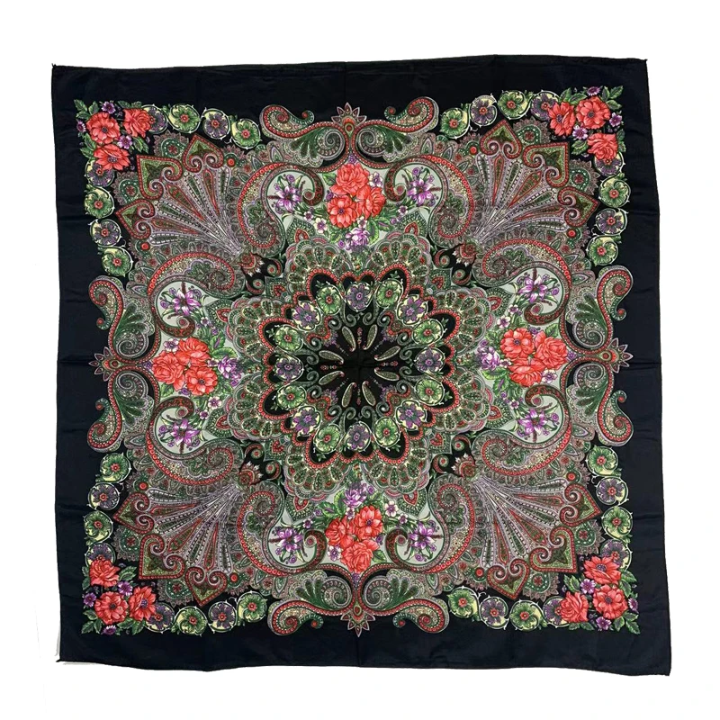 Top Trends: 100*100cm Russian Style Floral Printed Scarf Women Square Handkerchief Ethnic Shawl Babushka Hijab Bandana Headband Scarves Shoppable Styles