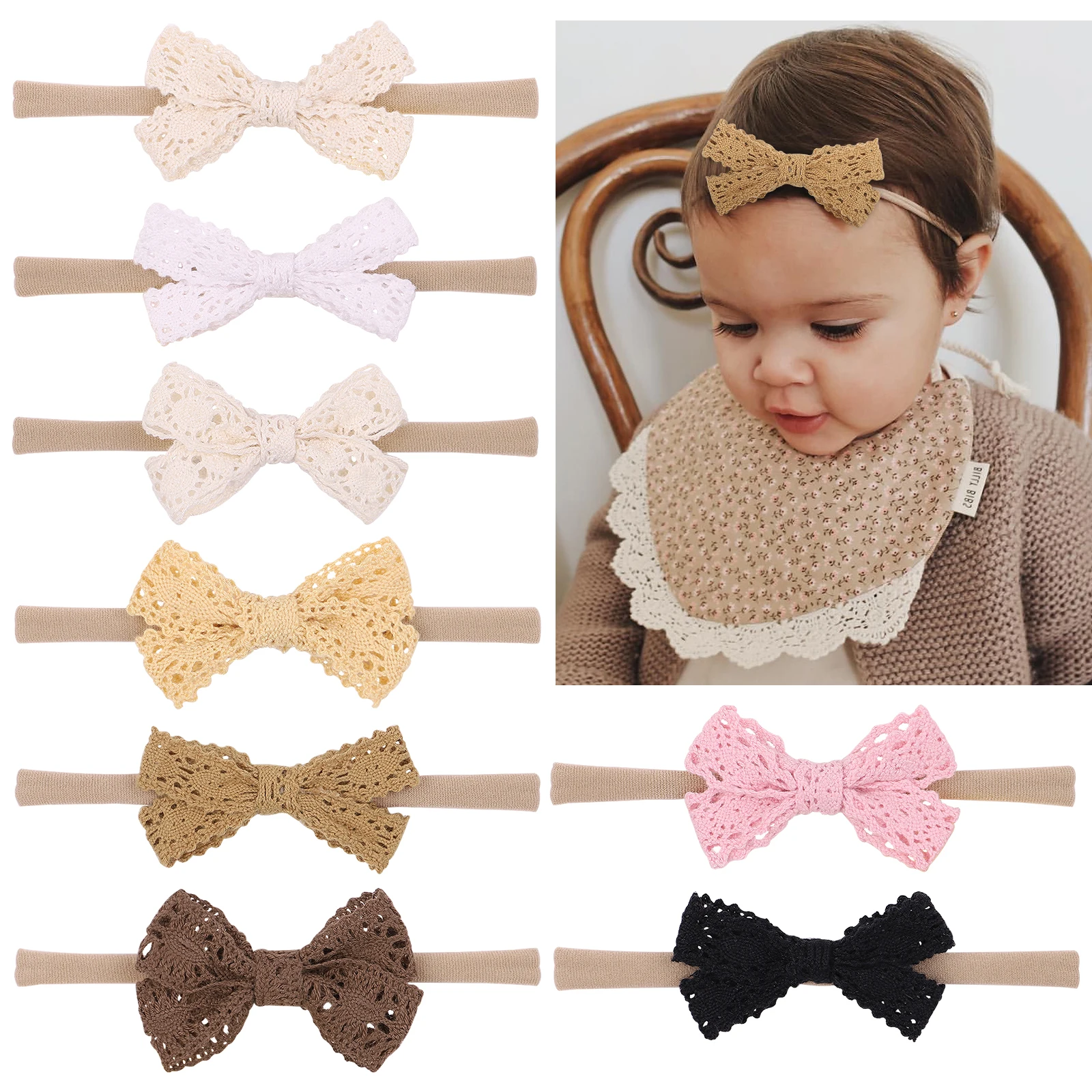 Top Trends: 2.7Inch Newborn Elastic Hair Bands Lace Hair Bows Baby Headband For Girls Nylon Headbands Turban Headwear Kids Hair Accessories Shoppable Styles