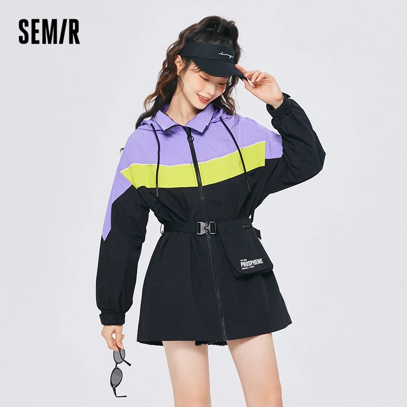 Top Trends: Semir Coat Women Mid-Length Hooded Color Matching Waist 2022 Autumn New Loose Casual Jacket Ladies Clothes Trend Shoppable Styles