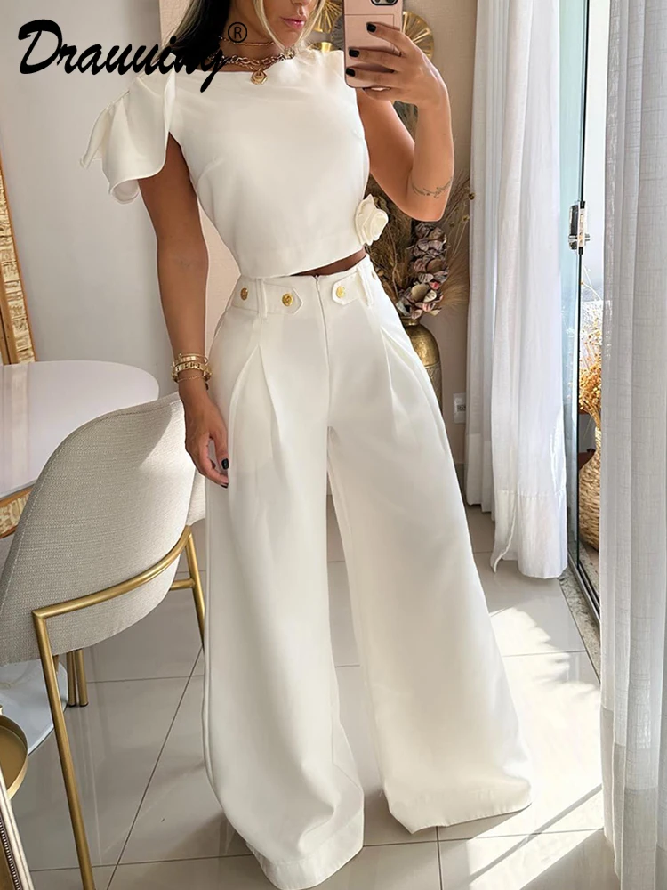 Top Trends: D​rauuing 2 Pieces Sets Women Sleeveless Tee And Wide Leg Pant Outfits Casual Summer 2 Pieces Pant Sets Casual Suits Women Shoppable Styles