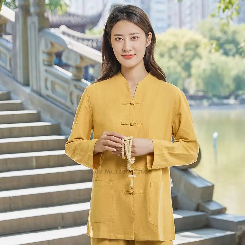 Top Trends: 2024 Women Chinese Traditional Tang Suit Linen Zen Tea Hanfu Cardigan Trousers Suit Ladies Tai Chi Kung Fu Uniform Pants Tops Shoppable Styles - Image 2