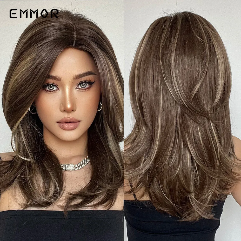 Top Trends: Emmor Synthetic Women's Long Wavy Wigs Brown With Blonde Wigs Natural Wavy Heat Resistant Wig For Women Party Fashion Wigs Shoppable Styles