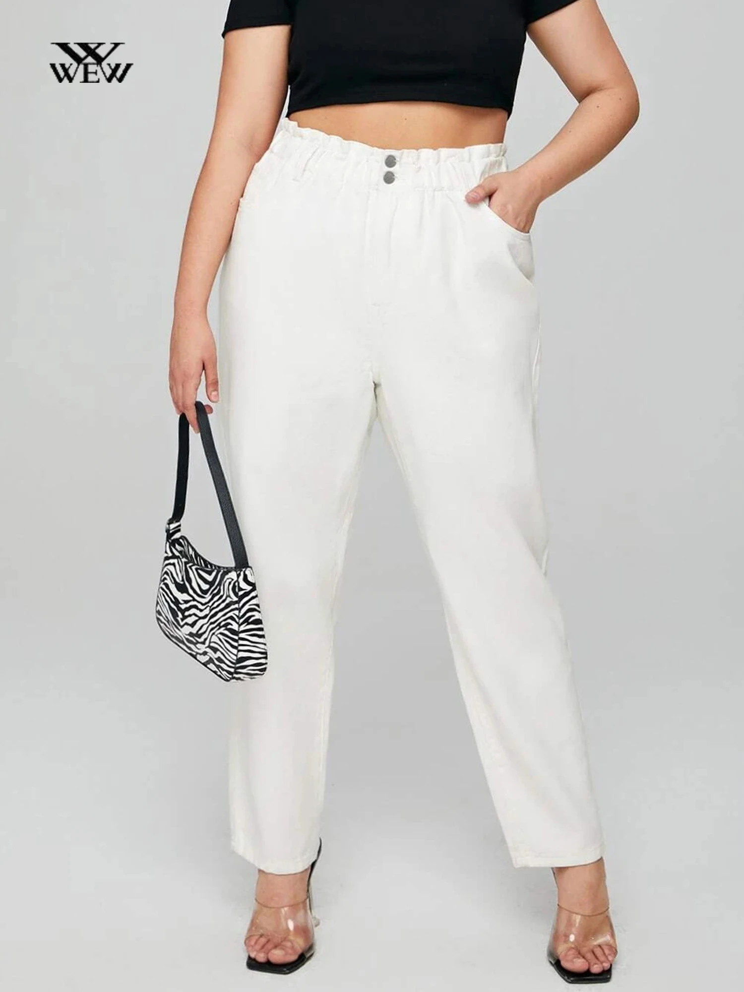 Top Trends: Plus Size Harem Women Jeans Buttom Fly Lady Denim Pants High Waist Loose Full Length White Jeans For Women Curve Black Pants Shoppable Styles