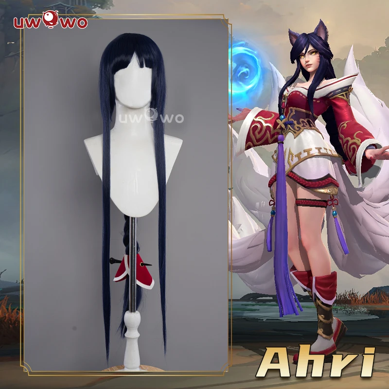 Top Trends: In Stock UWOWO Ahri Cosplay Wig Game League Of Legends / LOL: Ahri Wig Champion Cosplay Wigs Ahri Hair Dark Blue 100cm Long Wig Shoppable Styles