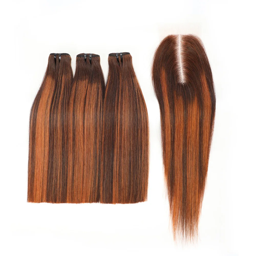 Top Trends: Super Double Draw Bone Straight Human Hair Bundles With Closure HD 2x6 Lace Kim K Honey Brown Color Vietnam Raw Hair Bundles Shoppable Styles