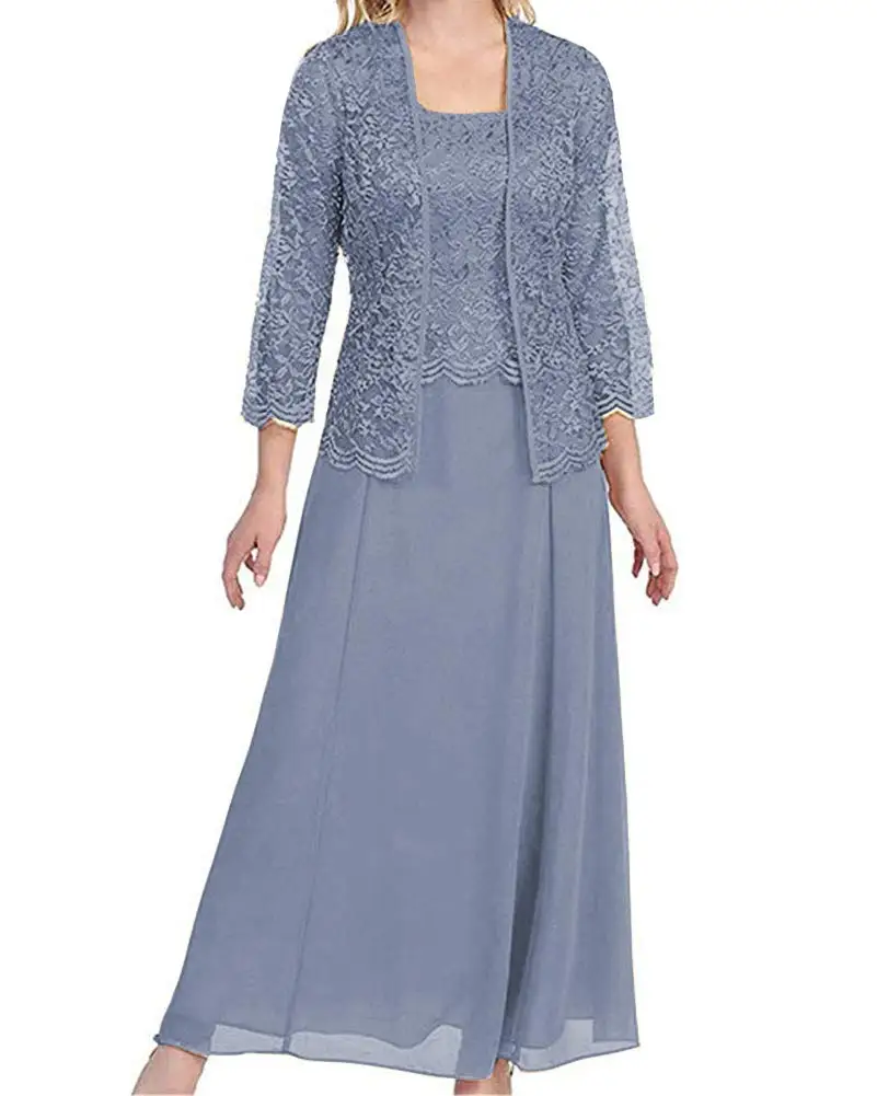 Top Trends: 2023 Lace Mother Of The Bride Dresses With Jacket Sleeve Chiffon Long Formal Evening Dress 3 / 4 Sleeve Wedding Guest Party Robe Shoppable Styles