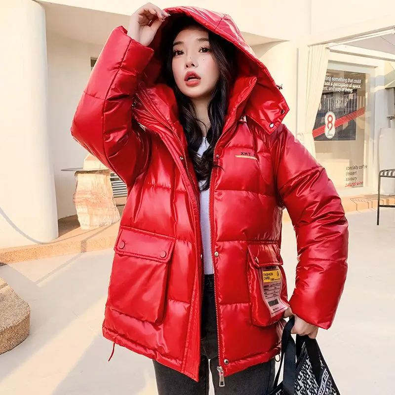 Top Trends: Winter Puffer Jacket Women Hooded Cotton-padded Jacket Parkas Thickened Warm Long Sleeve Pocket Coat Black Red Pink Outerwear Shoppable Styles