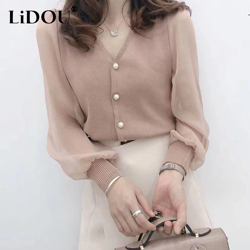 Top Trends: Spring Autumn New Elegant Fashion Buttons Cardigan Shirt Ladies Long Sleeve Sweet Top Women Slim All-match Blouse Female Clothes Shoppable Styles