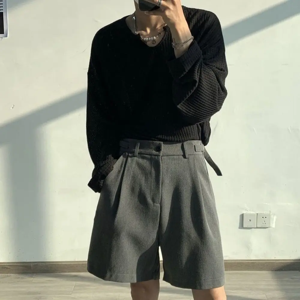 Top Trends: Fashion Casual Shorts Men Summer Korean Chic Wide Leg Trousers Male Knee-length Sashes Draped Loose Retro Popular High Street Shoppable Styles