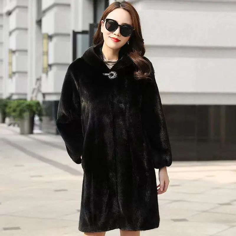 Top Trends: 2023 New Imitation Mink Fur Coat Women Mid-length Fur Coat Whole Mink Winter With Hooded Female Mink Fur Mink Shoppable Styles