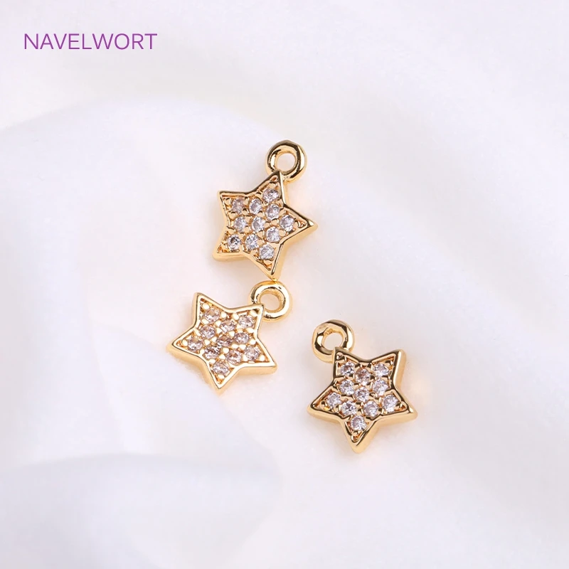 Top Trends: 14K Gold Plated 7.5mm Cute Pentagram Earring Charms Inlaid Zircon Tiny Star Pendants DIY Jewelry Making Accessories Wholesale Shoppable Styles