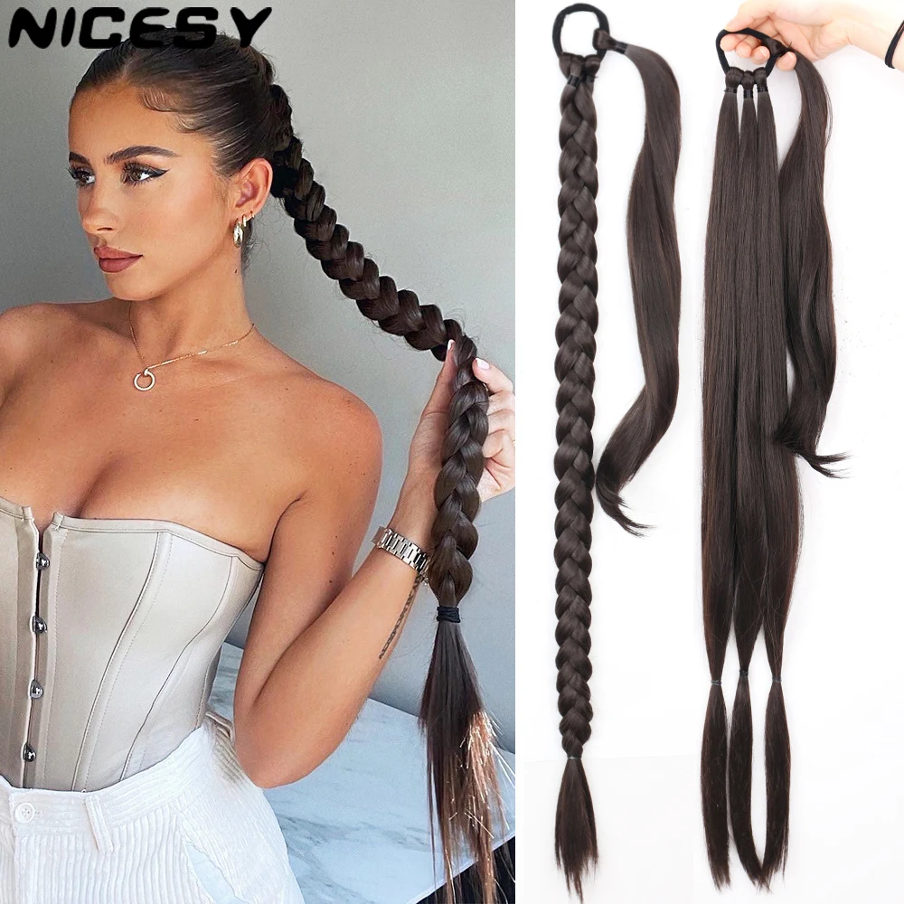 Top Trends: Synthetic Braided Ponytail Extensions Black Natural Hairpiece Long Pony Tail With Hair Tie Rubber Band Hair Blonde For Women Shoppable Styles