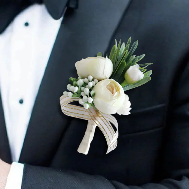 Top Trends: Boutonnieres Flowers Artificial Roses Silk Ivory Corsage Buttonhole Groomsmen Boutonniere For Men Wedding Accessories Shoppable Styles