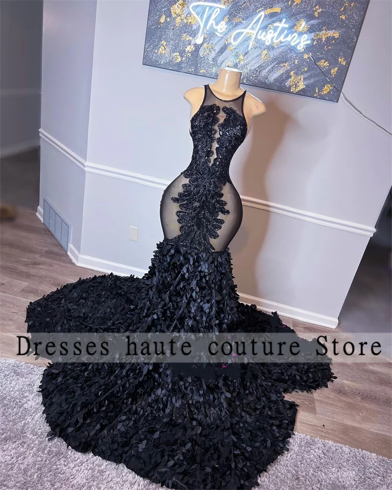 Top Trends: Black Mermaid African Girl Long Prom Dresses 2024 Sleevless Lllusion Appliques Evening Gowns Party Dress Robes De Soirée Shoppable Styles