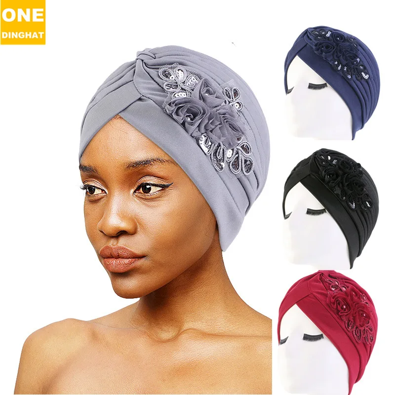 Top Trends: New Flower Decoration Turban Solid Color For Women Fashion Hair Wear Head Wrap Ladies Headwear Cancer Hats India Cap Bandana Shoppable Styles