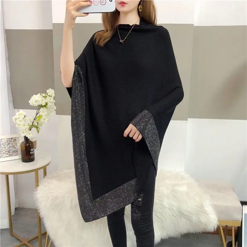 Top Trends: Sweater Pullover Cloak Cape Bat Knitwear Diamond Inlaid Little Fragrant Sweater Irregular Coat Elegant Temperament Top Shoppable Styles