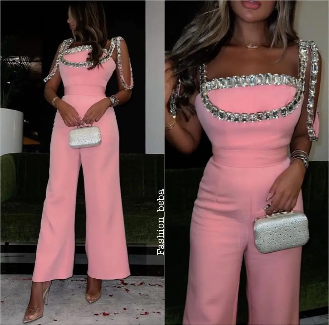 Top Trends: Pink Prom Dresses Jumpsuit Party Gowns Crystals Special Banquet Club Vestidos De Fiesta Evening Dress Shoppable Styles