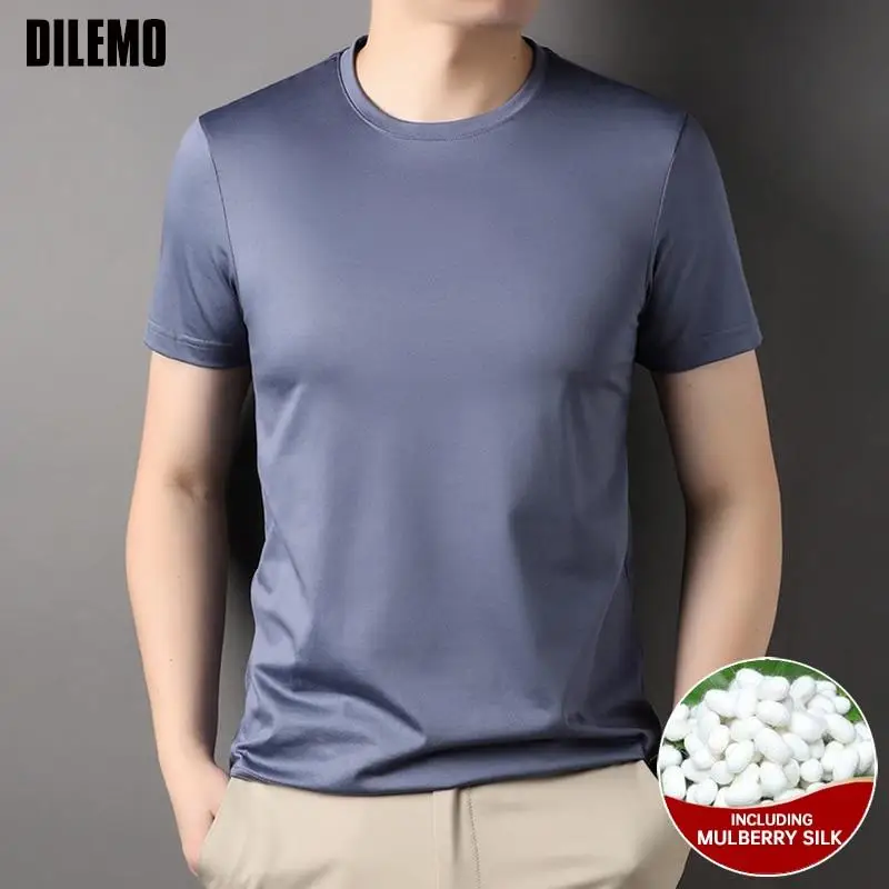 Top Trends: Top Grade 1.7% Mulberry Silk New Brand Tops Round Neck T Shirts For Men 2023 Summer Short Sleeve Casual Fashion Mens Clothing Shoppable Styles