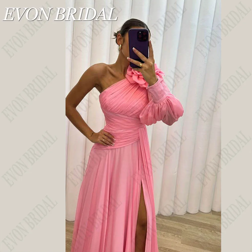 Top Trends: EVON BRIDAL Arabic Pink Chiffon Prom Dresses Elegant One Shoulder Dubai A Line Party Split Evening Formal Women Floor Length Shoppable Styles - Image 3