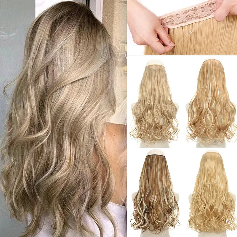 Top Trends: No Clips In Long Wave Invisible Wire Hidden Secret False Hair Piece Synthetic Natural Brown Blonde Fish Line Hairpiece For Women Shoppable Styles