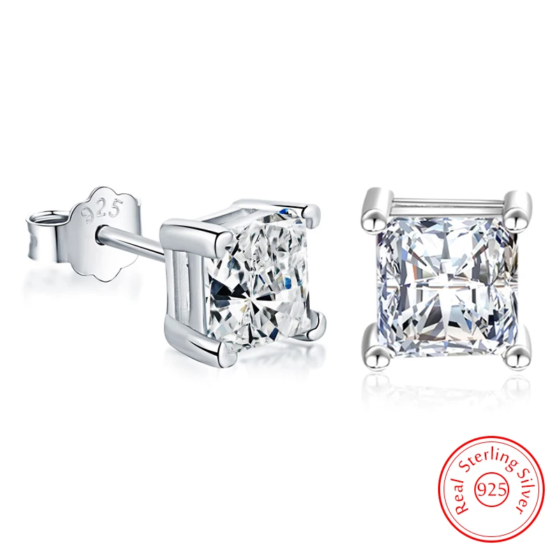 Top Trends: Genuine 925 Sterling Silver High-quality Fashion Jewelry Square Crystal Stud Earrings For Woman New XY0284 Shoppable Styles