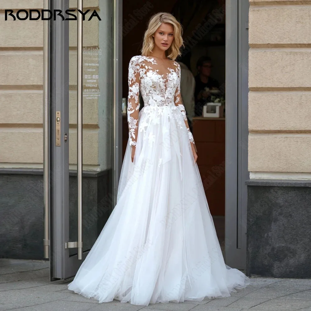 Top Trends: RODDRSYA Elegant A-Line Lace Wedding Dress Long Sleeves Scoop Neck Applique Bridal Gowns Button Plus Size Vestidos De Novia Shoppable Styles