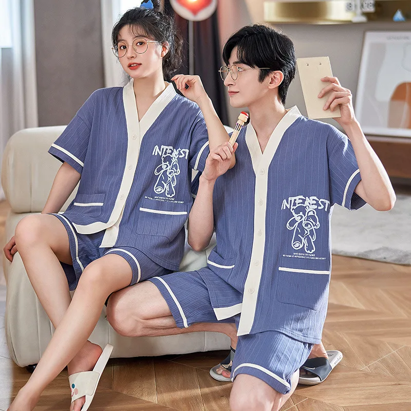 Top Trends: Japan Kimono Nightwear For Couples Summer Cotton Men Pajamas Set Short Sleeping Tops Pant Women Home Clothes Loungewear Hombre Shoppable Styles