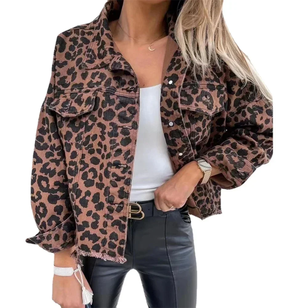 Top Trends: Vintage Jackets For Women 2024 New Leopard Demin Jacket Trendy Loose Long Sleeve Slim Winter Jacket Women Boyfriend Coats Shoppable Styles - Image 5