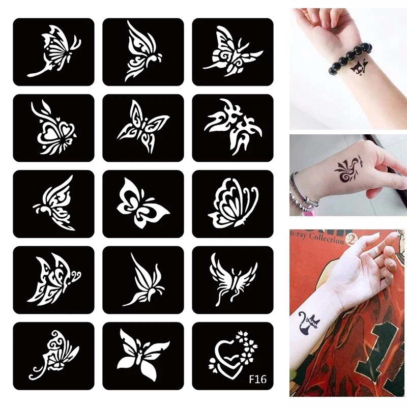 Top Trends: 4 Sheets Small Airbrush Tattoo Stencils For Women Kids Drawing Template Henna Tattoo Stencil For Paiting Glitter Tattoos Shoppable Styles