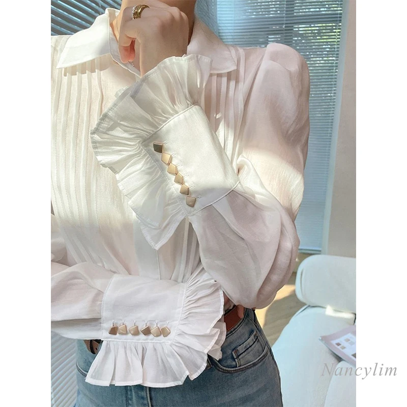 Top Trends: 2022 Spring Shirt For Women New Temperament Ol Long Sleeve Blouse Office Ladies All-Match Tops Blusa Femme Turn Collar Shoppable Styles