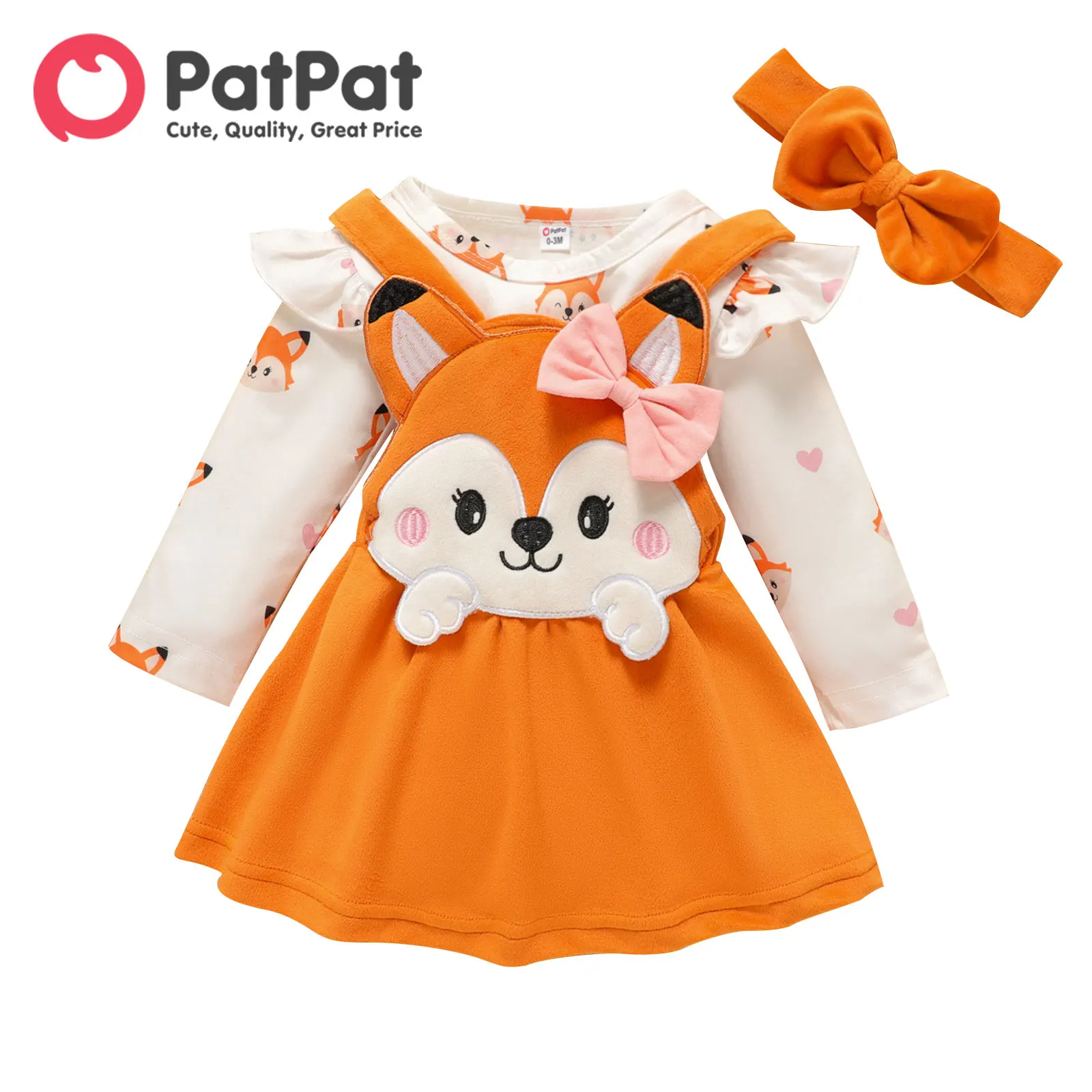 Top Trends: PatPat Newborn Baby Girl Clothes New Born Babies Items Costume 3pcs Fox Print Jumpsuit Romper Overall Dress With Headband Set Shoppable Styles